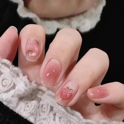 24 Pieces New Summer Products Long Island Iced Tea Wearing Nail Camellia Three-dimensional Light Change Love Girl Blush Wearing Nail Sticker