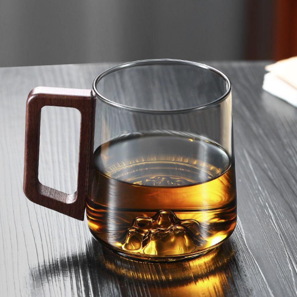 Wooden Handle Water Drinking Cup Internal Mountain Protrusion Tea Cup Creative Glass Cup  Gift