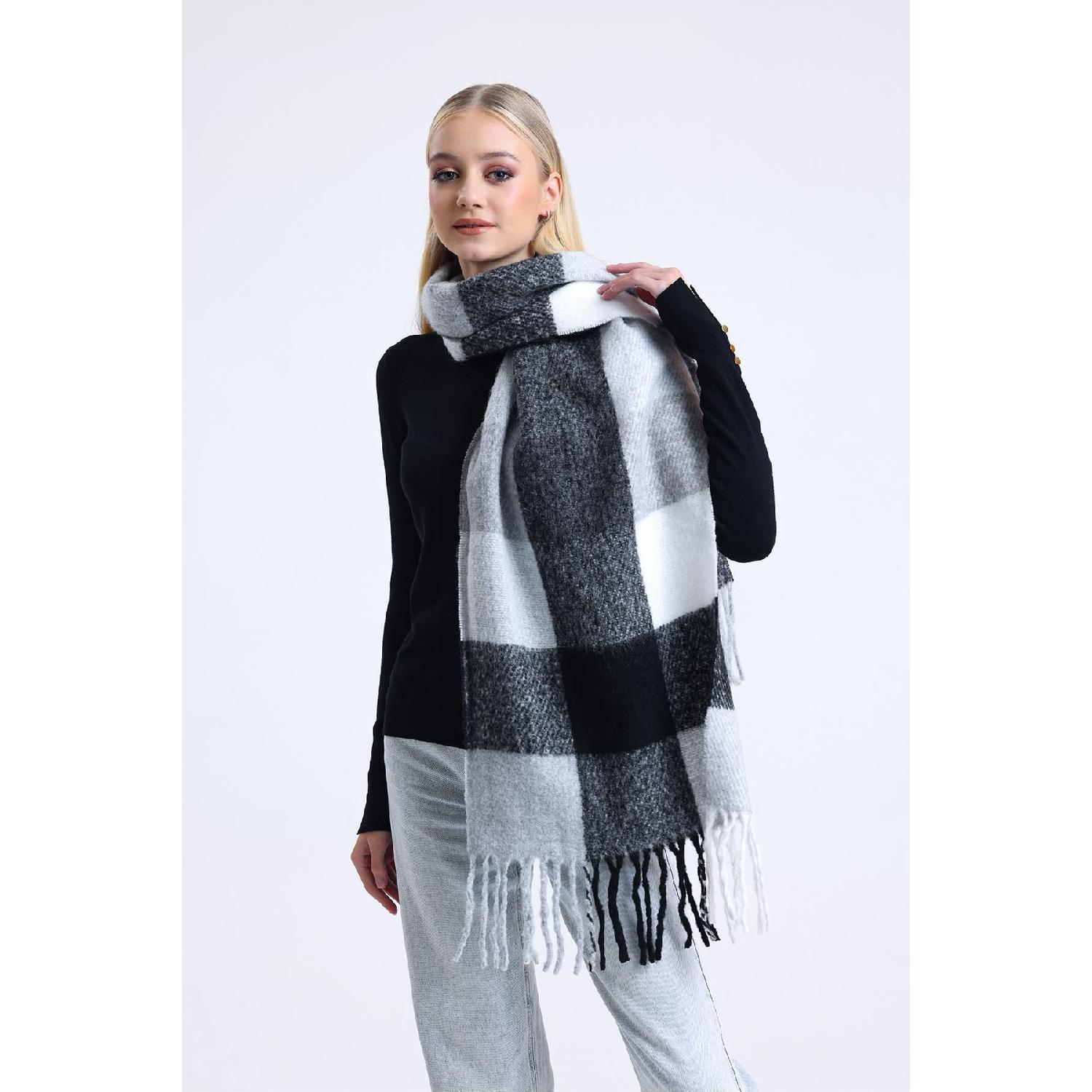 

Black Square Pattern Women s Shoulder Shawl 45x200 80 x 195 экрю