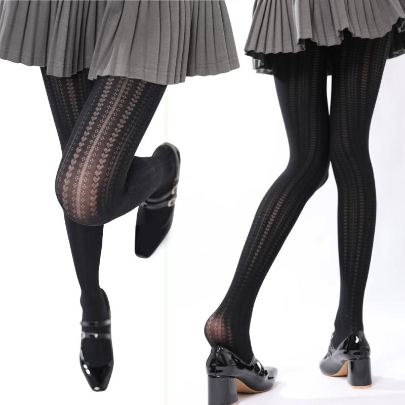 Elegant Vertical Heart Pattern Tights Stockings for Parties and Dates Women Solid Color Silk Pantyhose Leggings Hosiery