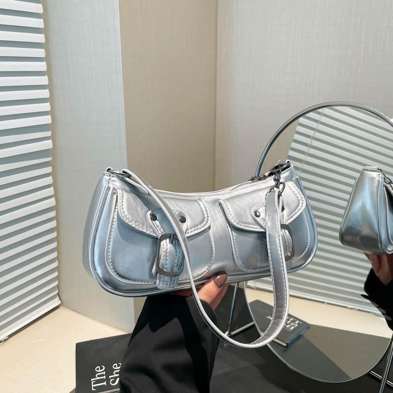 

Модная сумка-багет под мышкой для通勤 2025 новая личность трендовая крутая сумка-локомотив нишевая высококлассная на плечо через плечо серебряный