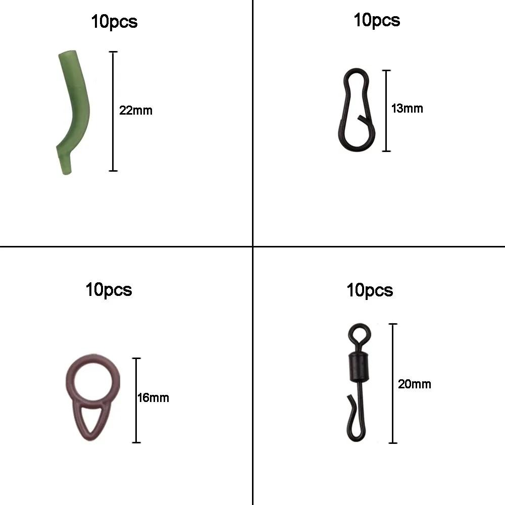 50Pcs Carp Fishing Running Rig Kit Quick Change Swivels Hook Sleeves Chod Rig Buffer Beads for Fishing Helicopter Rig Connector