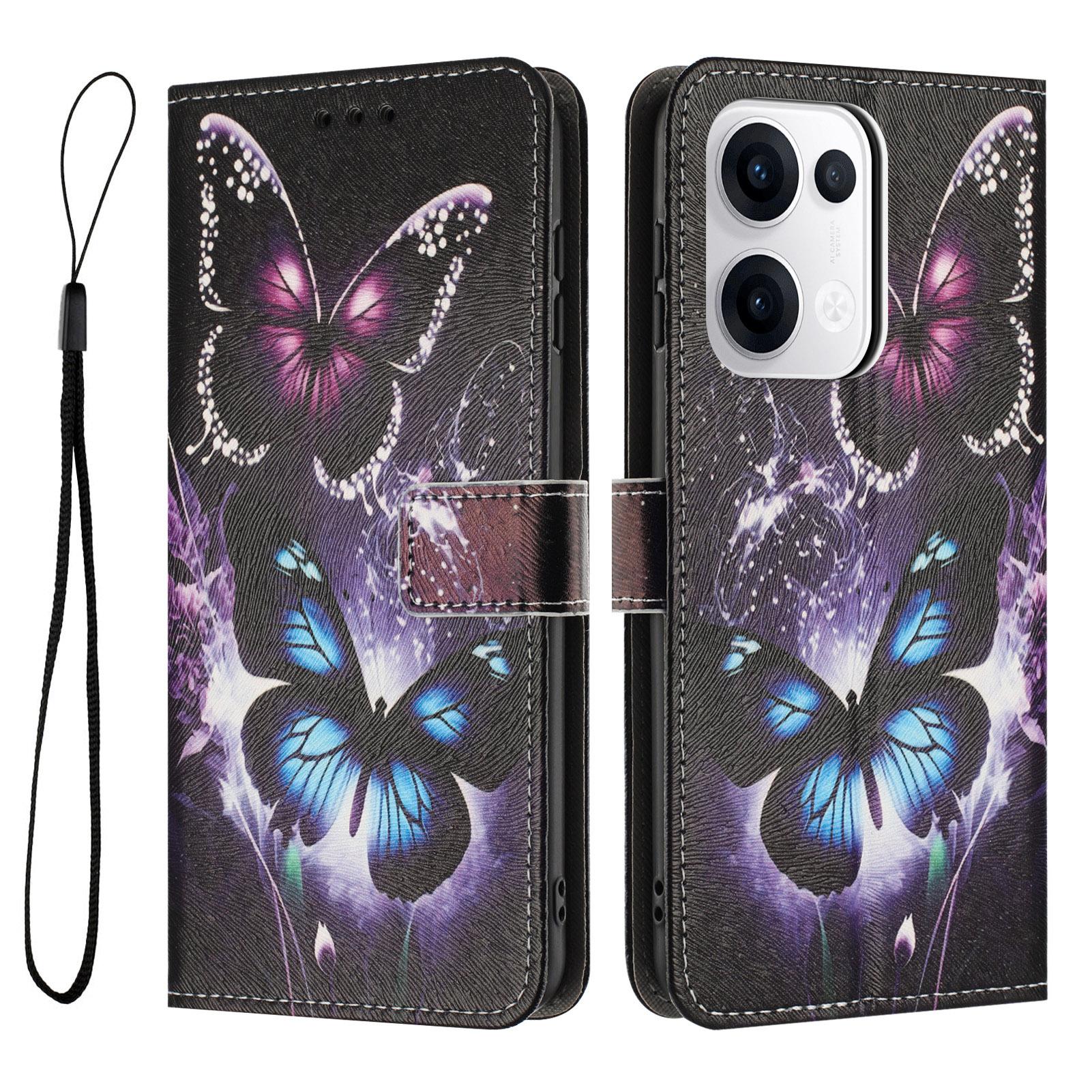 

YX-2501 For Oppo Reno13 5G (Global) Case Pattern Printing PU Leather Wallet Phone Cover with Lanyard Two Butterflies