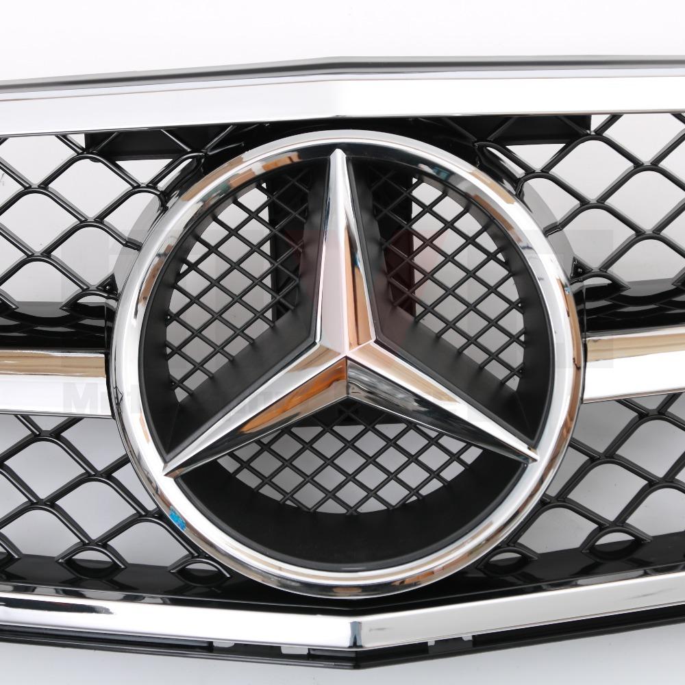 Chrome Black AMG Style Racing Grille With OE Style Emblem Logo For Mercedes Benz C-Class W204 2008-2014 C180 C200 C250 C300 C350 QA1