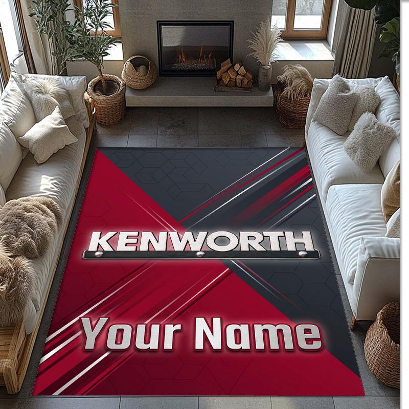 Kenworth Crystal Velvet Rug, Custom Name Text Personalized Non‑Slip Floor Mat for Home Decor Gift