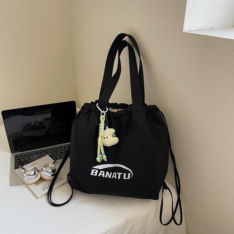 Large Capacity Bag Women's Shoulder Bag Drawstring Design Tote Bag Casual Nylon Cloth Bag Vacation Travel Portable Bag
