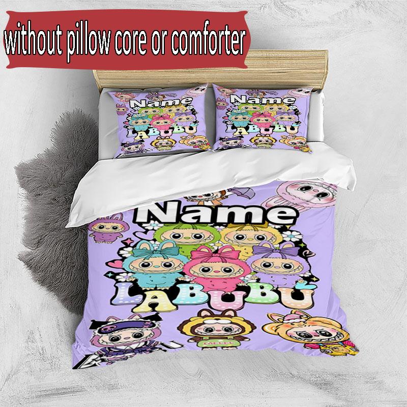 3pcs Duvet Cover Set (1*Duvet Cover + 2*Pillowcase, Without Core), Custom Name Labubu Pattern Bedding Set, Home Bedroom Decor Gift
