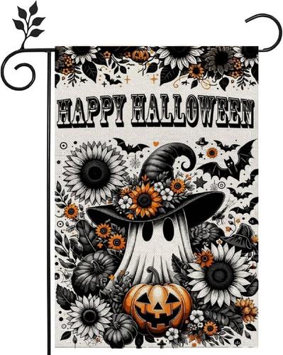 Happy Halloween Ghost Halloween Garden Ag Double Sided, Pumpkin Bat, 12 X 18 XXQ