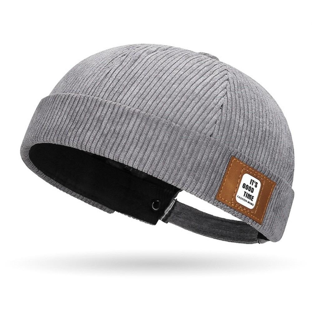 

Retro Solid Color Corduroy Beanie Caps Adjustable Streetwear Brimless Docker Cap Melon Cap Hip Hop Landlord Hat Men Women сірий