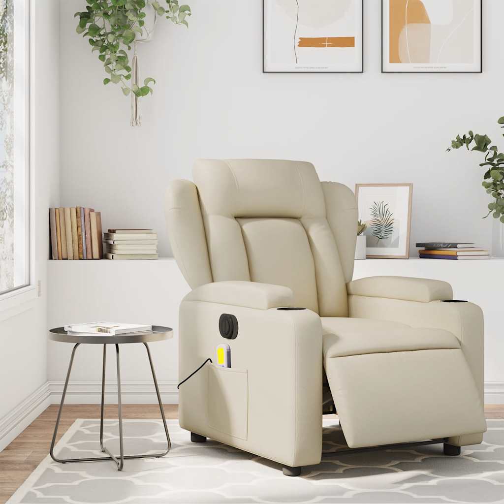 Electric Massage Chair Cream Faux Leather