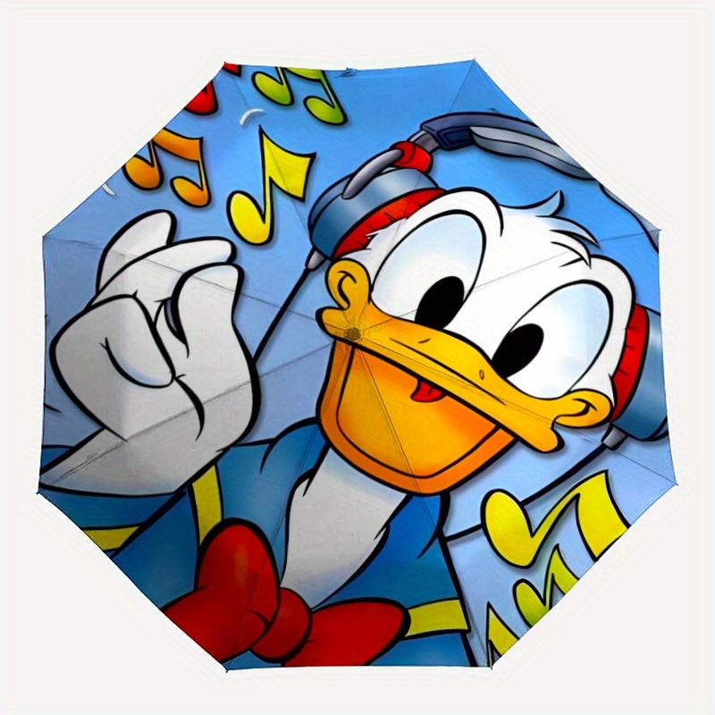 Donald Duck Music Notes Headphones Automatic 3-Fold Cartoon Umbrella Design, Cute Cartoon Pattern, Portable Outdoor Umbrella, Perfect, Holid