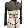 Plus Size Sexy Lingerie for Women Rhinestone Lace Binini Set with Long Sleeve Crop Tops Sheer Nightclub Stage Performance Outfit