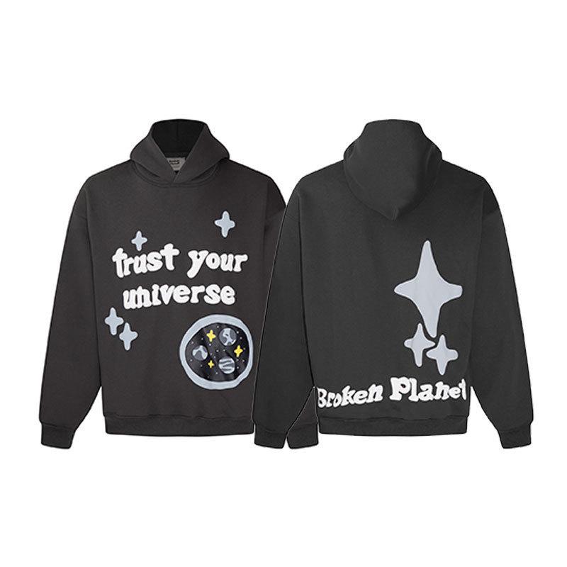 Unisex Broken Planet Print Velvet Hoodie - Trendy & Casual