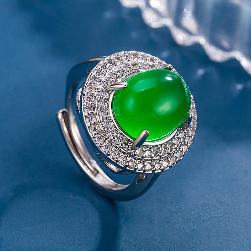 Elegant Chinese-Style Jade-Inspired Open Ring for Women