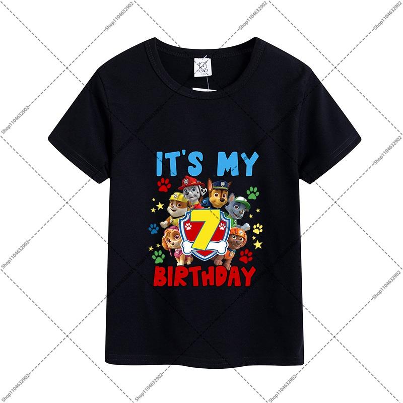 Paw Patrol Children Birthday T-shirts Cartoon Anime Numbers 1-9 Printed Tops Boys Girls Summer Clothes Kids Party T-shirt