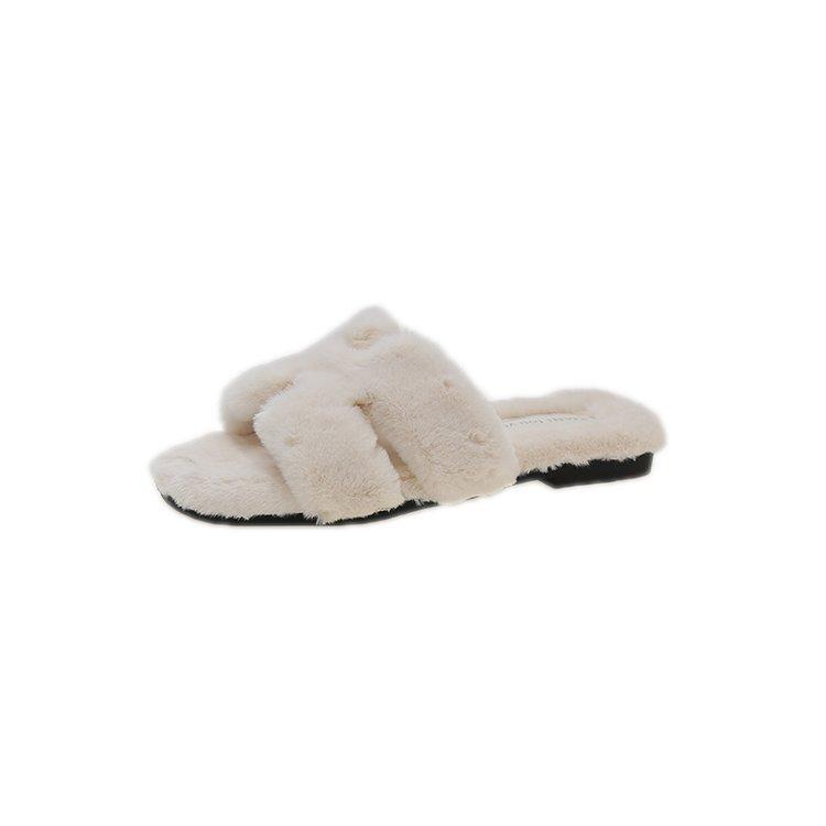 European Station Light Luxury Mao Mao Slippers Women's 2024 Autumn and Winter New Alphabet Comfortable One-word Drag Internet Celebrity Outer Wear Cot