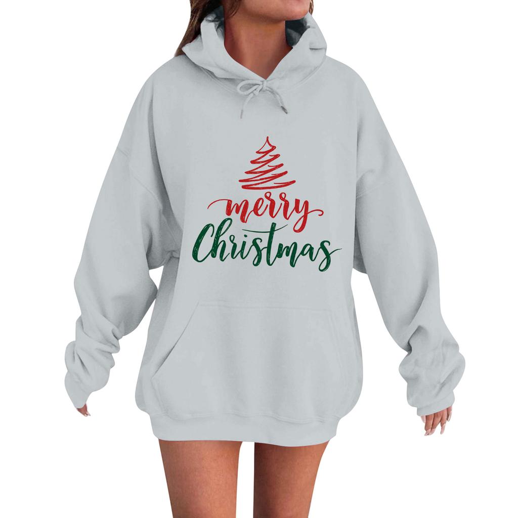 Women's Fashion Casual Long Sleeve Loose Christmas Print Hooded Sweatshirt