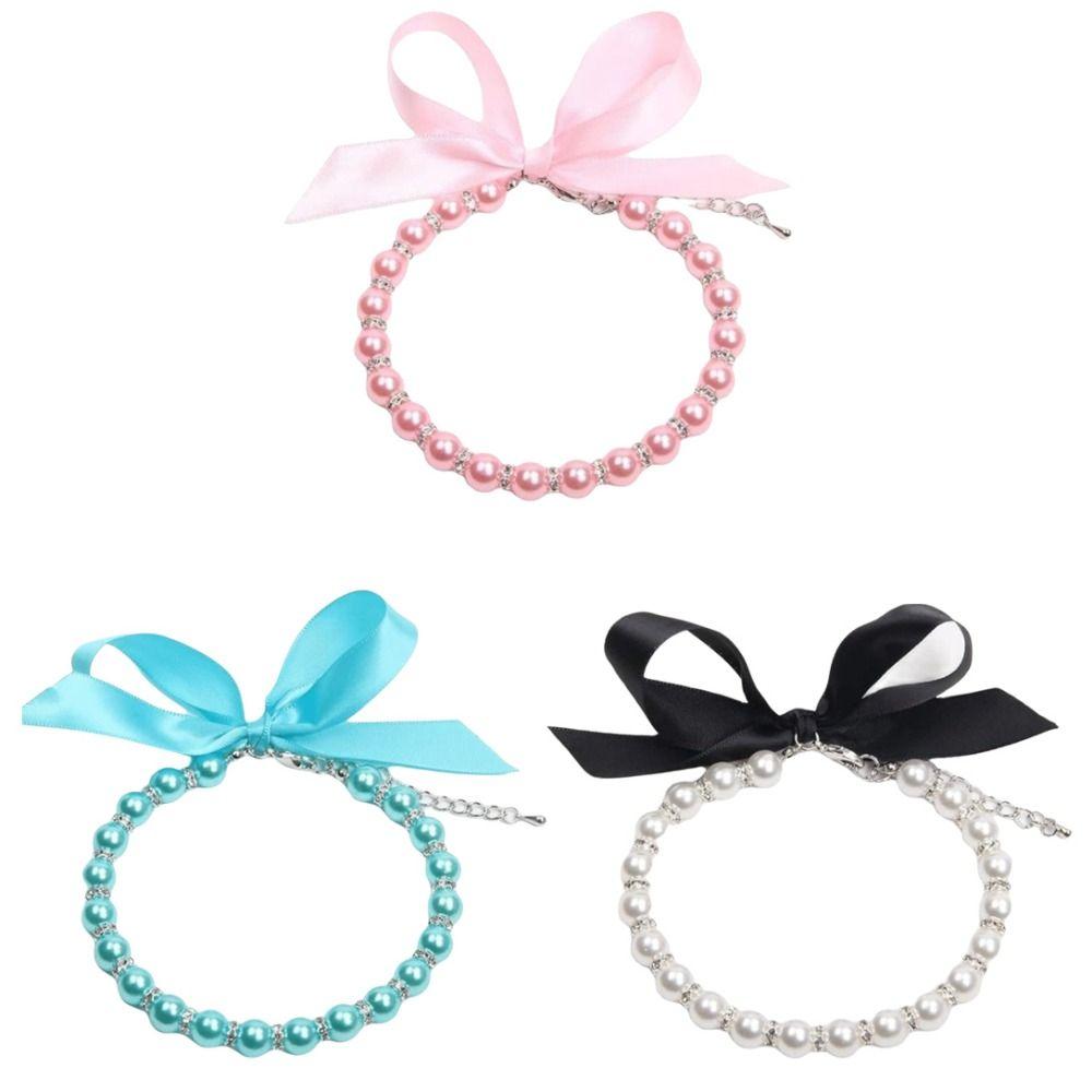 Bling Cat Bead Collar Adjustable Pet Simulated Pearl Collar Fashionable Cat Princess Collars  Party