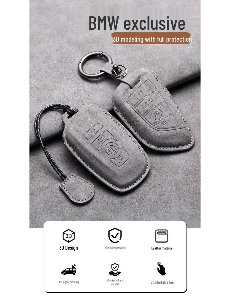 Compatible Leather Keychain Shell for BMW Series: Fits X1, X3, X5, 1 Series, 3 Series, 5 Series, 6 Series, 7 Series, NFC Card Snap