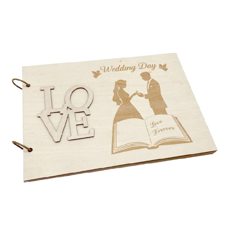 Handmade Engagement Guestbook 20 Pages Wooden Wedding Guest Book Creative Photo Frame Sign Signature Book
