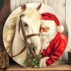 Vintage Santa Horse Aluminum Sign 8x8 Round Wall Decor Christmas Home Office Cafe Holiday Gift