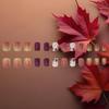 Maple Leaf Press On Nails Fall Leaves Stick On Fingernails Thanksgiving Short Square False Nails 24Pcs Glossy Silver Glitter Acrylic Fake Nail Autumn