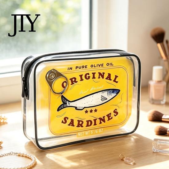 Retro-Fischdosen-Design Kosmetiktasche Sardinen Kosmetiktasche, durchsichtige wasserdichte Tasche, Reißverschluss Transparente Reise-Aufbewahrungstasche Verschluss Toilettenartikel für Damen