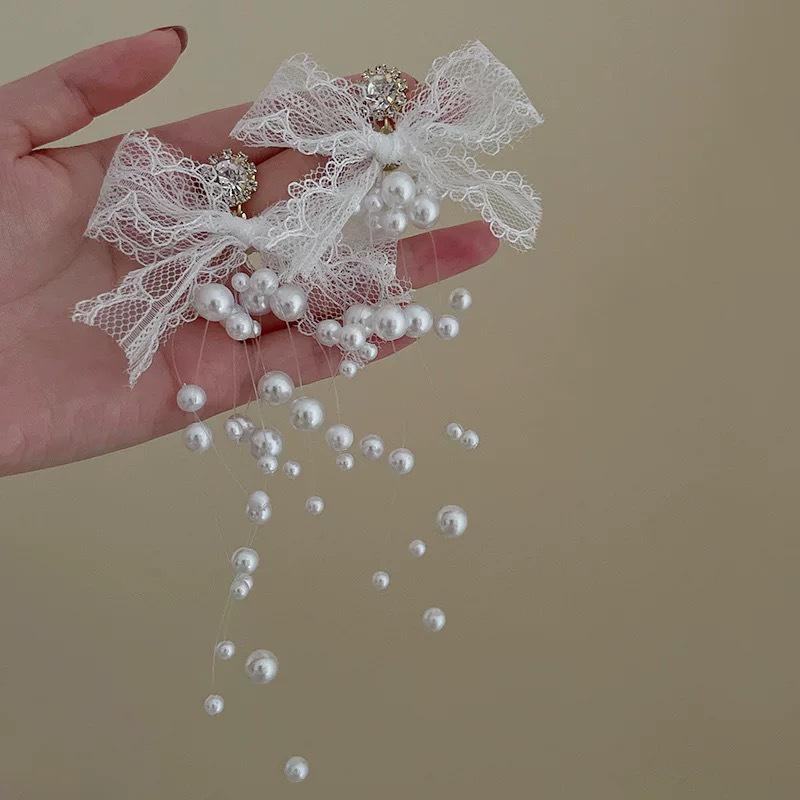 Silver Needle Bohemian Pearl Flower Tassel Earrings - Stylish Personality Design for Women
