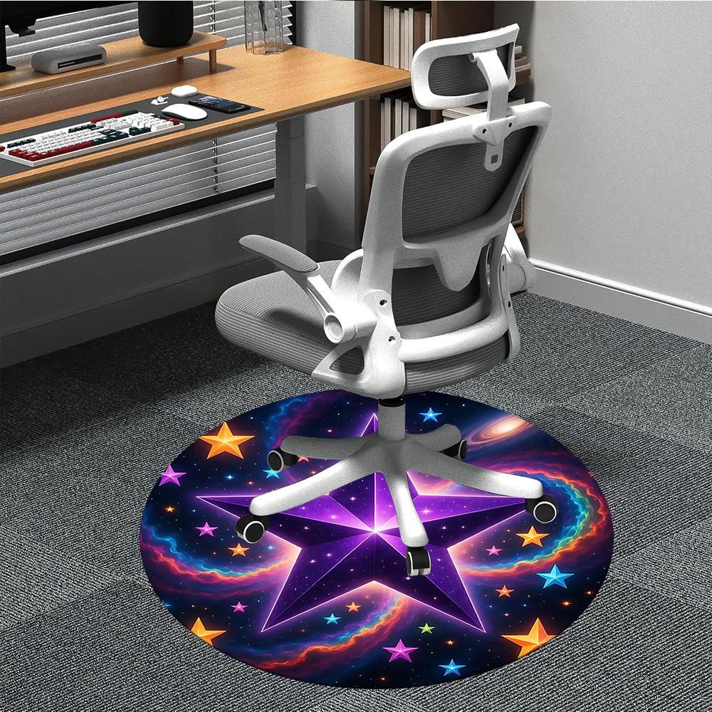 

1pc Cosmic Starry Sky Chair Carpet for Office, Round Polyester Mat, Indoor Decor for Office, Easycare Fabric, Washable Non-slip Area Carpet 80cm