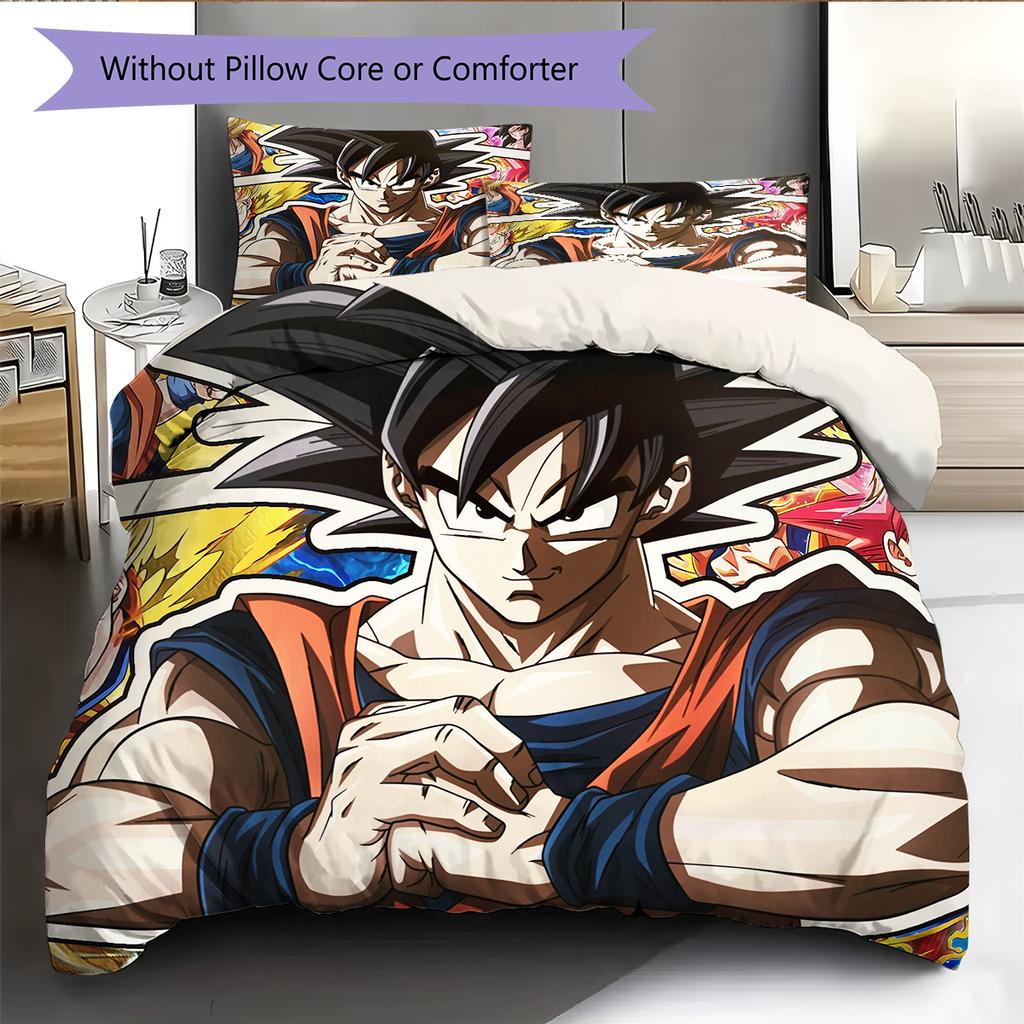 Dragon Ball Cartoon Son Goku Pattern Bedding Home Decoration Birthday Gift (1 * duvet cover + 2 * pillowcase, without core)