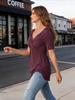 Women's V Neck Knot Front Blouse Short Sleeve Oversized Solid Summer Tunic T-Shirt