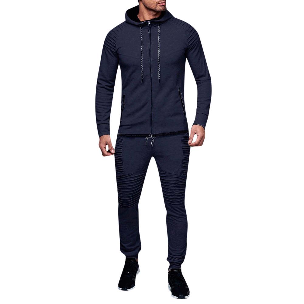 Herren Outdoor Sport Zweiteiliges Kapuzen-Sweatshirt + Einfarbige Hose Zweiteiliges Set