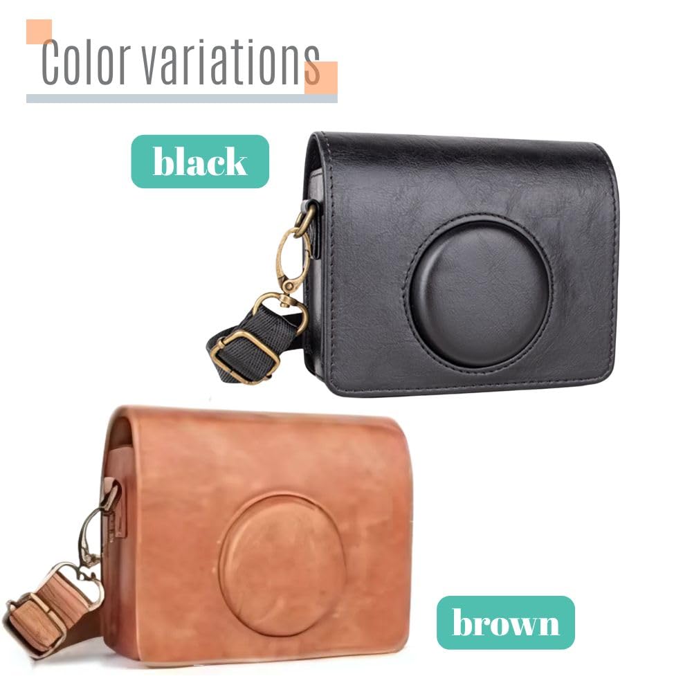 Instax Mini Evo Case with PU Leather Shoulder Strap and Magnetic Snap (Black)