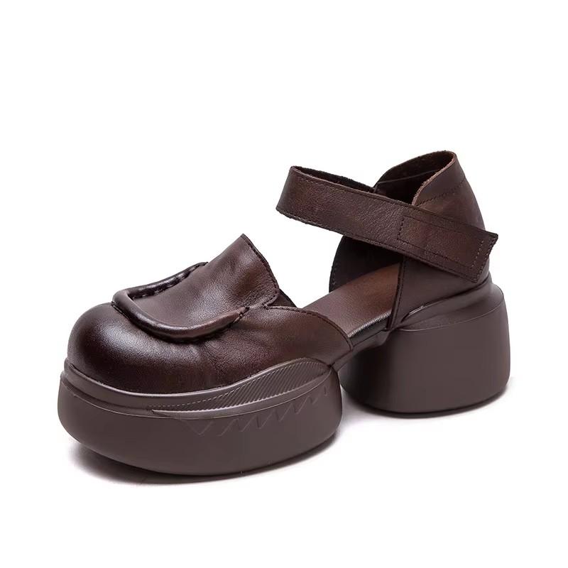 Fashion GKTINOO Retro Round Toe Thick Sole Sandals 2025 Summer New Genuine Leather Casual Versatile Women's Flat Platform Shoes