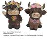 2Pcs Highland Cow Dwarf Ornaments Brown Finish Cattle Figure with Pink Flowers Bookshelf Fireplace Home Decor