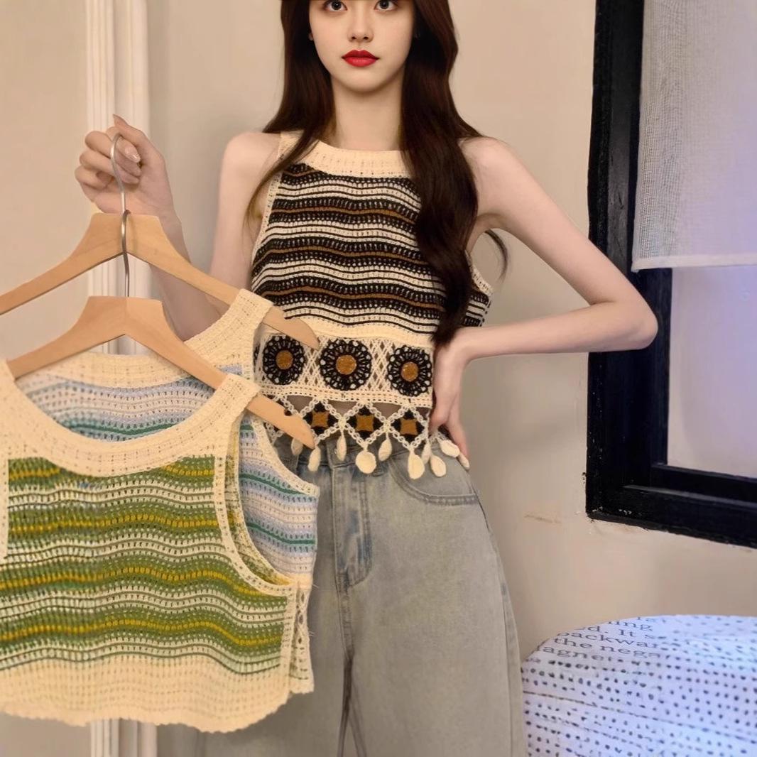 

Retro Ethnic Tassel Knit Camisole - Women s Summer Style One Size [Recommended for up to 125 lbs]