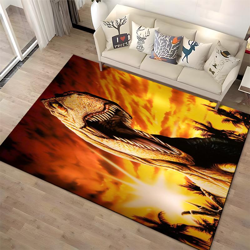 Realistic Dinosaur Print Carpet with Sunset Background and Palm Tree Silhouettes" Suitable for use as an anti-slip1 for1room and bedroom sofas