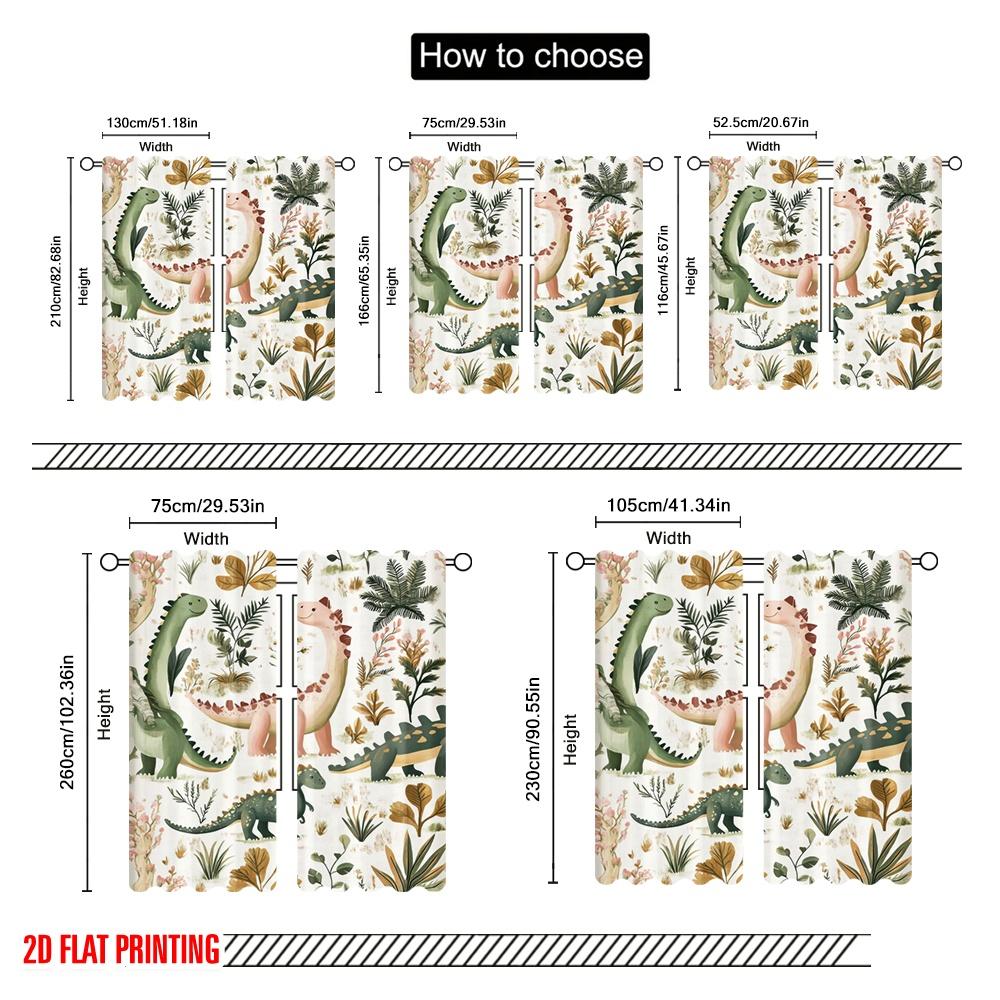 2pcs,2D Plane Printing Curtain Popular DinoDreams Versatile Polyester Fabric (without Rod) Room Decor Perfect for Bedroom,