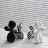 Plaid Balloon Dog Ornaments: Black & White Resin Decor for TV Cabinets & Living Rooms