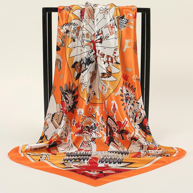 90*90Cm Women Square Silk Scarf Luxury Large Shawl Neckerchief Print Headband Female Foulard Bandana Wraps Hijab Scarves