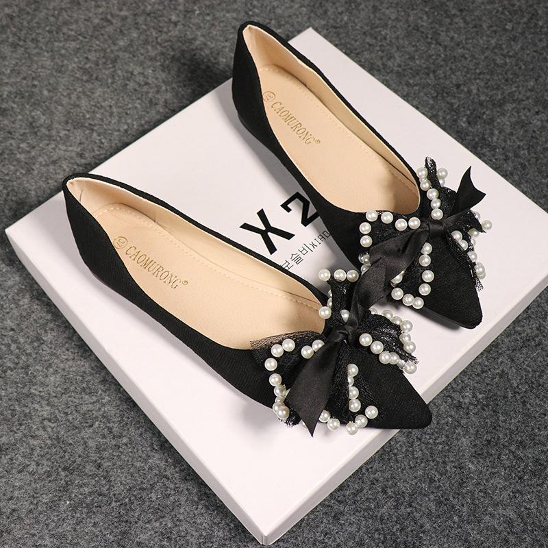 Fashion Large Size Flat Shoes for Women Spring Autumn New Fashion Rhinestone Shallow Mouth Boat Shoes Comfortable Pointed Luxury Shoes