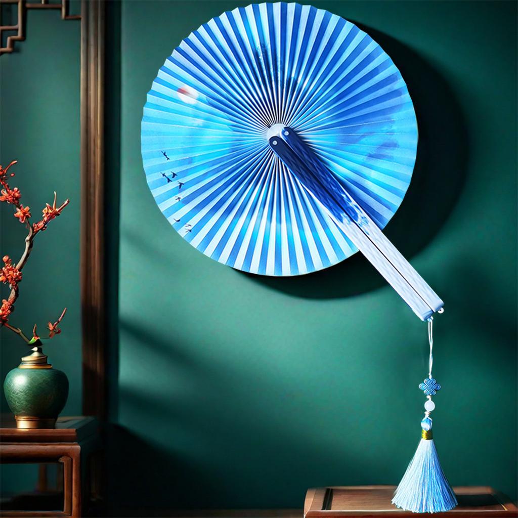 Chinese Folding Paper Fan with Tassels - Traditional Floral Design, Lightweight Plastic Portable Fan for Women, Hanfu, Home Decor, Cultural Gift