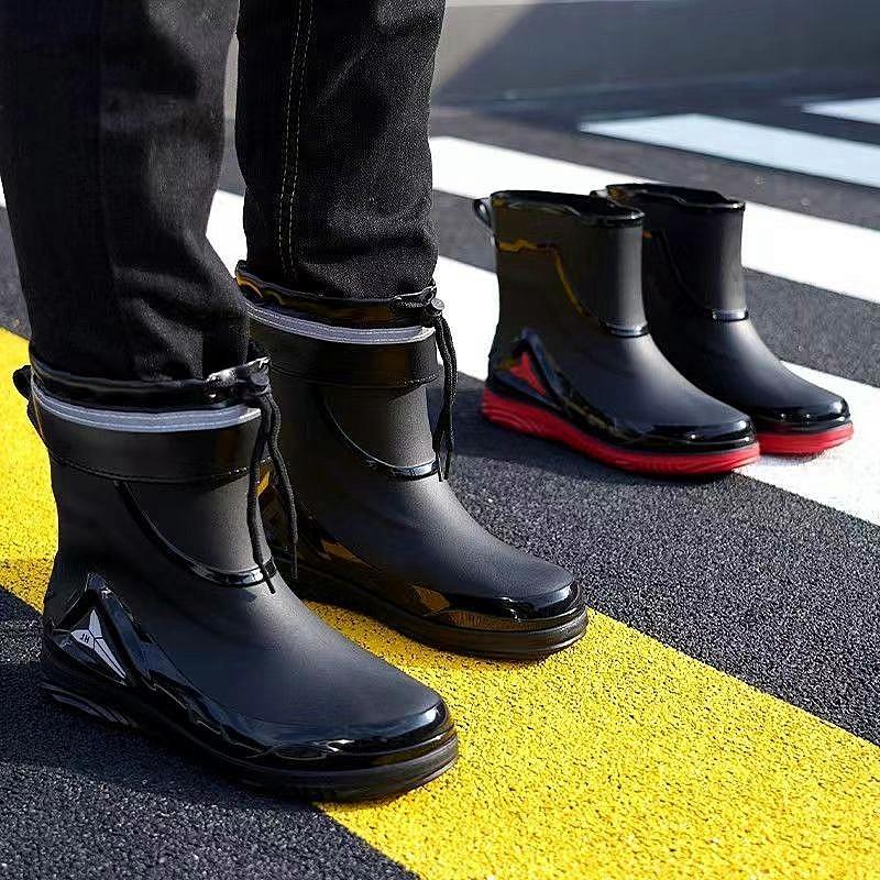 Fashion Short-tube Waterproof Shoes Men's Rain Boots Low-cut Warm Work Rubber Shoes Non-slip Fishing Kitchen Rain Boots Men