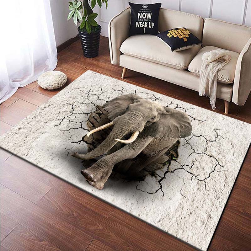 3D Printed African Elephant Face Close-up Animals Rugs for Bedroom Home Decor Play Mats Living Room Carpets Non-slip Floor Mats