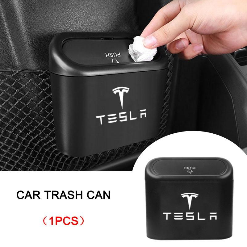 1Pcs Car Vehicle Case Storage Box Black ABS Square Pressing Trash Can For Tesla Model S Model X Model Y Cybertruck Model 3 Model Y