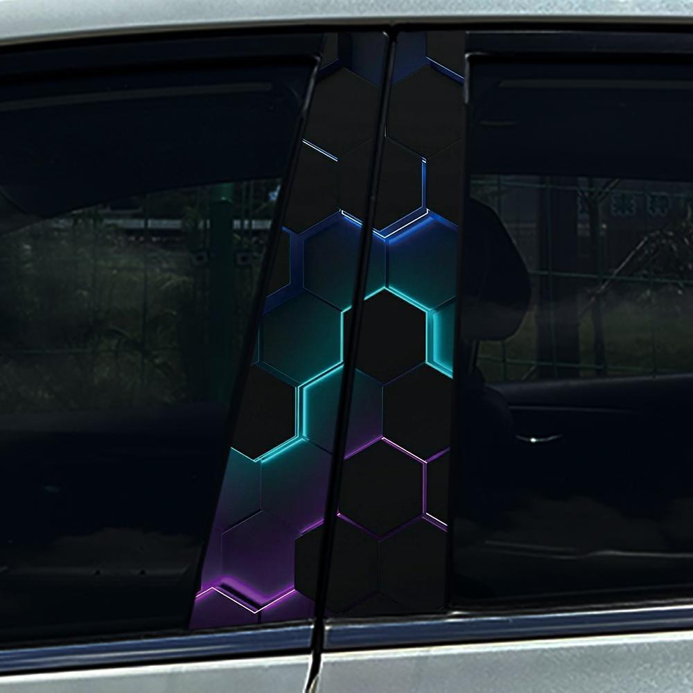 Style Honeycomb Hexagon Car B-pillar Stickers Car Center Column Decoration Cover Scratches Waterproof Decals Car Accessories