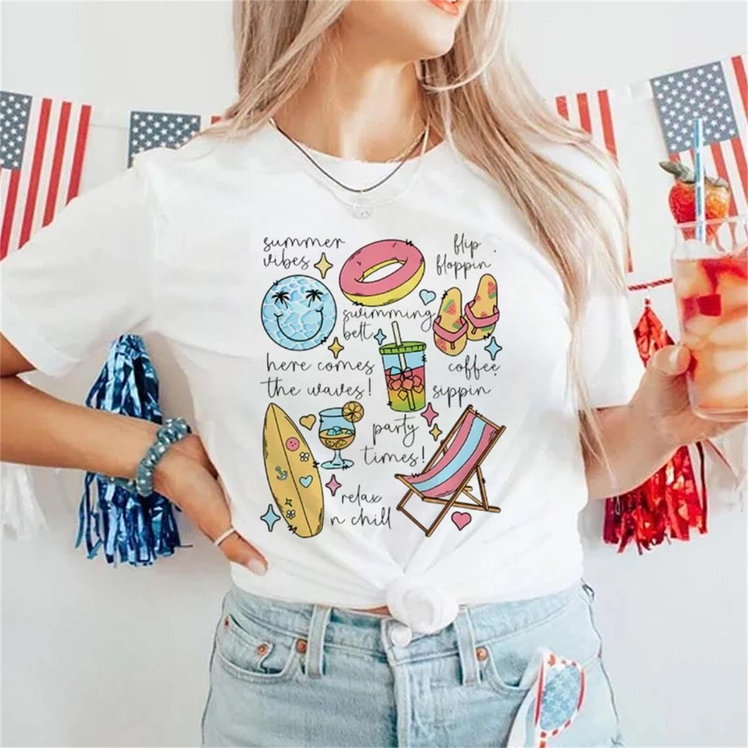 

2025 Beach Travel Printed Short Sleeved Women s Casual Summer Top Fashionable Printed Cute Pattern New Sweet Regular T-Shirt XXXXXL білий