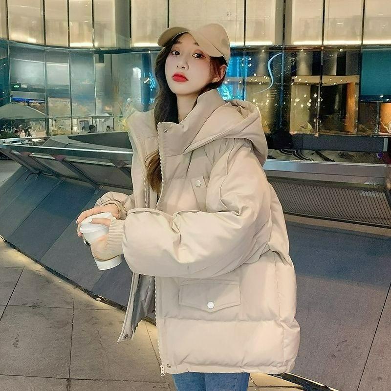 Zimní volná prošívaná bunda s kapucí Dámská s velkou kapsou Módní středně dlouhá prošívaná bunda Prošívaná bunda Trend