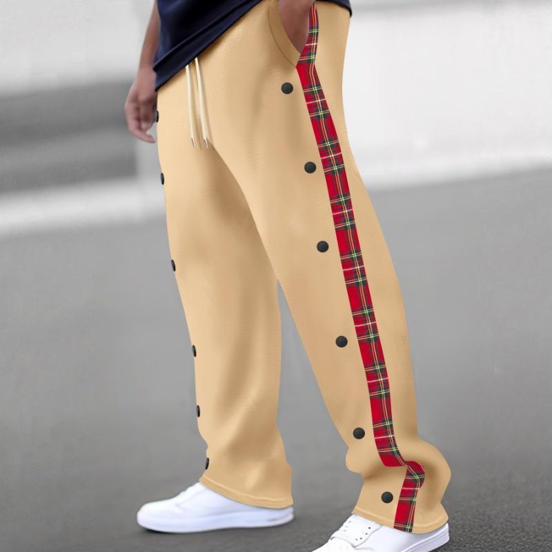 New men's row buckle spelling plaid webbing casual trousers straight trousers outdoor trousers men's new
