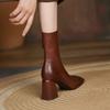 Fashion Leather Square Toe Heeled Booties Fleece-Lined Women's Ankle Boots Autumn Winter Female Short Shoes Trend 2025 On Offer Footwear